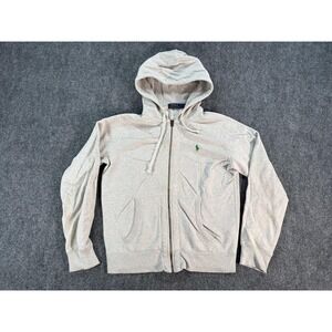 Polo Ralph Lauren Hoodie Mens Small Gray Full Zip Fleece Green Pony Sweatshirt